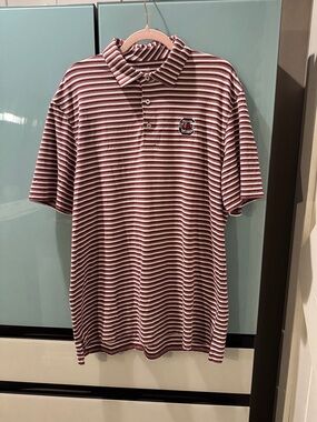 Southern Tide Striped Polo - Burgundy & White